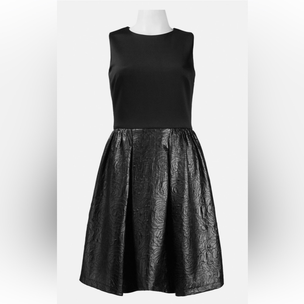 Taylor LBD Scuba & Faux Leather Party Dress Size 10 Black NWT